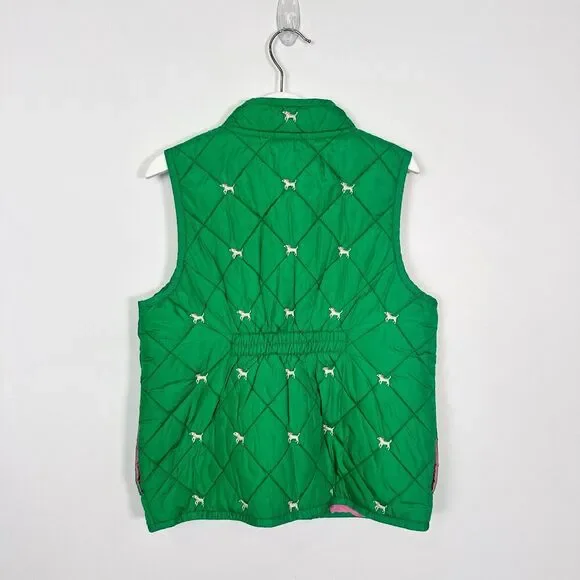 Vintage Gymboree Kelly Green Full Zip Diamond Quilted Vest Sz 6-7 Dog Embroidery - Picture 3 of 6